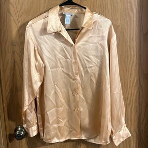 Anna And Frank Women’s Vintage Apricot Silk Button Down Long Sleeve Blouse Small